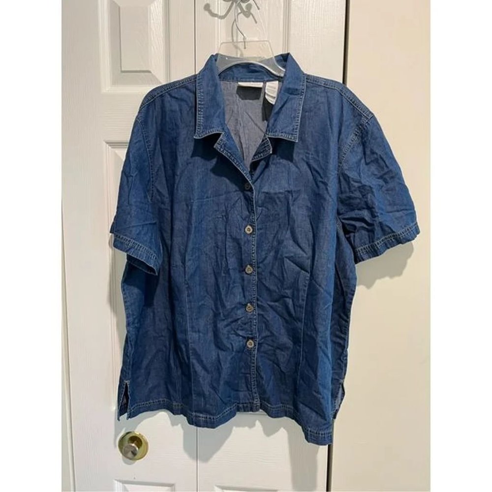 Elizabeth By Liz Claiborne Womens Blue Button Front Blouse Top Size 22
